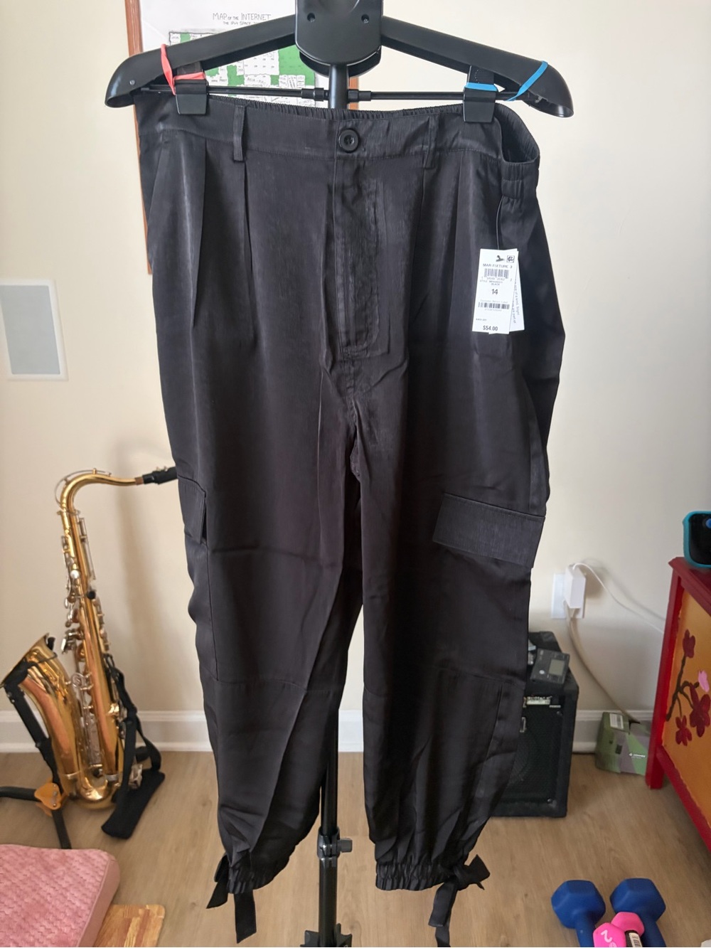 AND NOW THIS Black Cinch-Ankle Cargo Pants Size 14 NWT 🖤